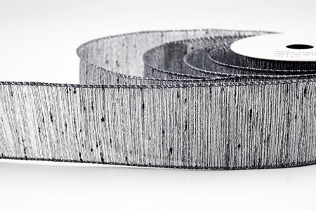 Grijs gestreept metallic geweven lint met ijzerdraad_KW0473GC-50-123